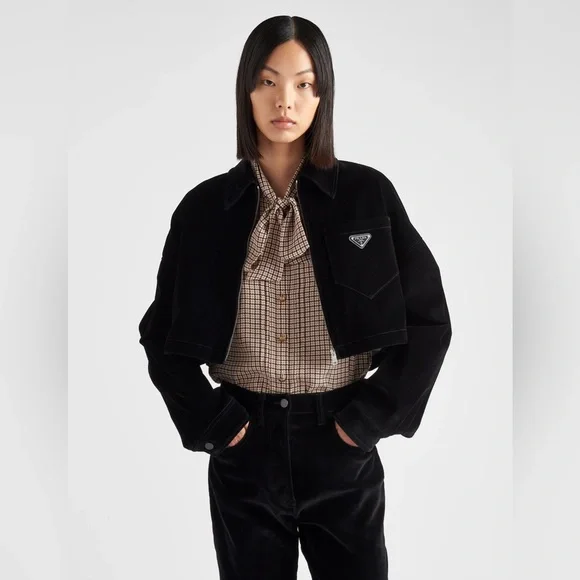 Prada | Jackets & Coats | Prada Black Velvet Denim Blouson Jacket